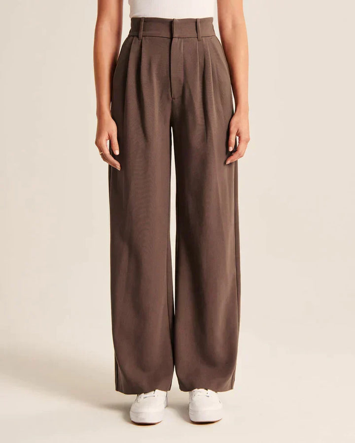 Women's High Waist Wide Leg Tailored Trousers with Pleats
