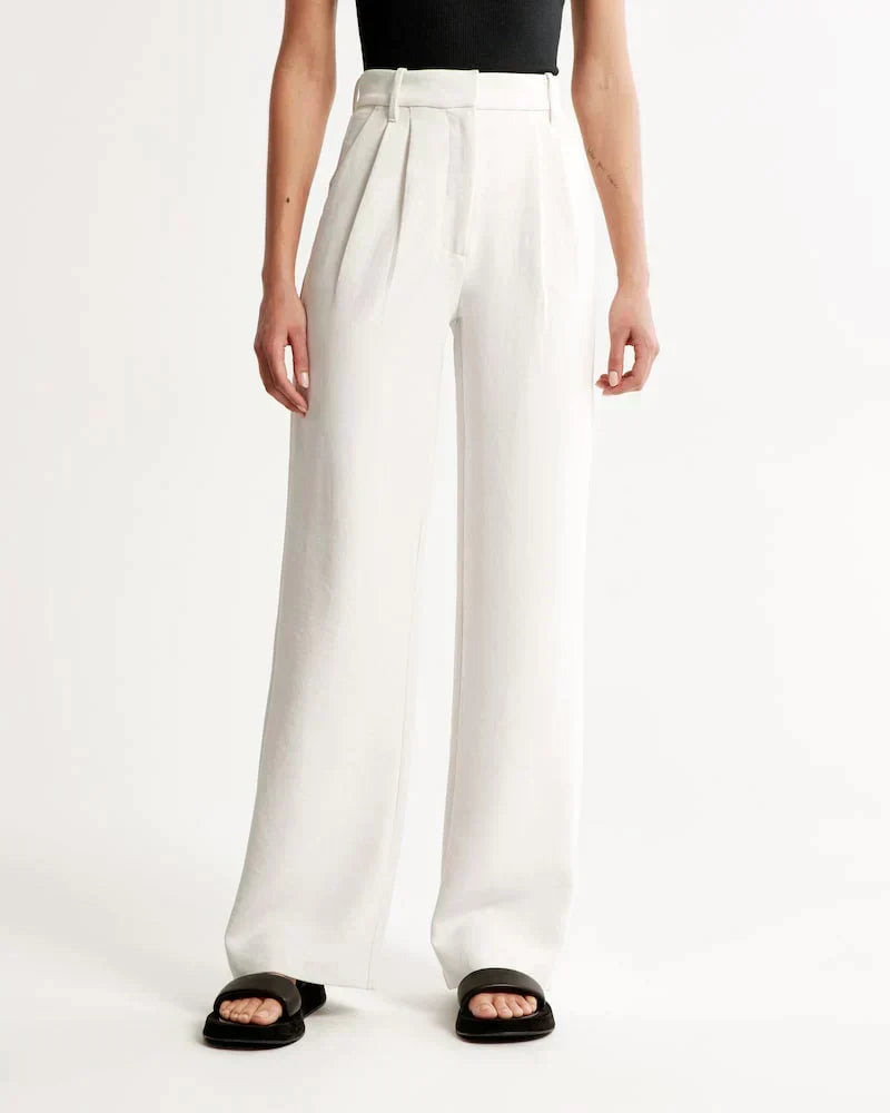 Women's High Waist Wide Leg Tailored Trousers with Pleats