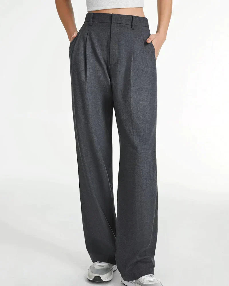 Women's High Waist Wide Leg Tailored Trousers with Pleats