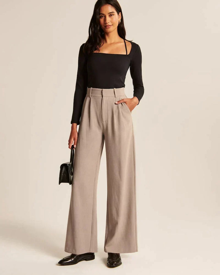 Women's High Waist Wide Leg Tailored Trousers with Pleats