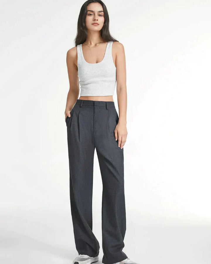 Women's High Waist Wide Leg Tailored Trousers with Pleats