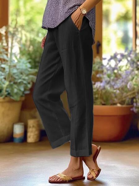 Klassische Damen-Leinenhose mit verkürztem, geradem Beinabschluss