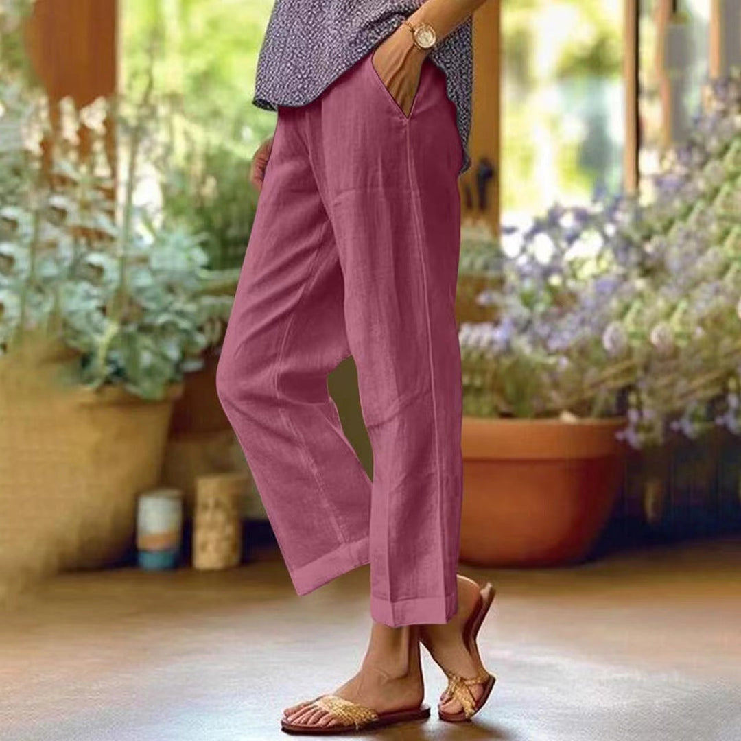 Klassische Damen-Leinenhose mit verkürztem, geradem Beinabschluss