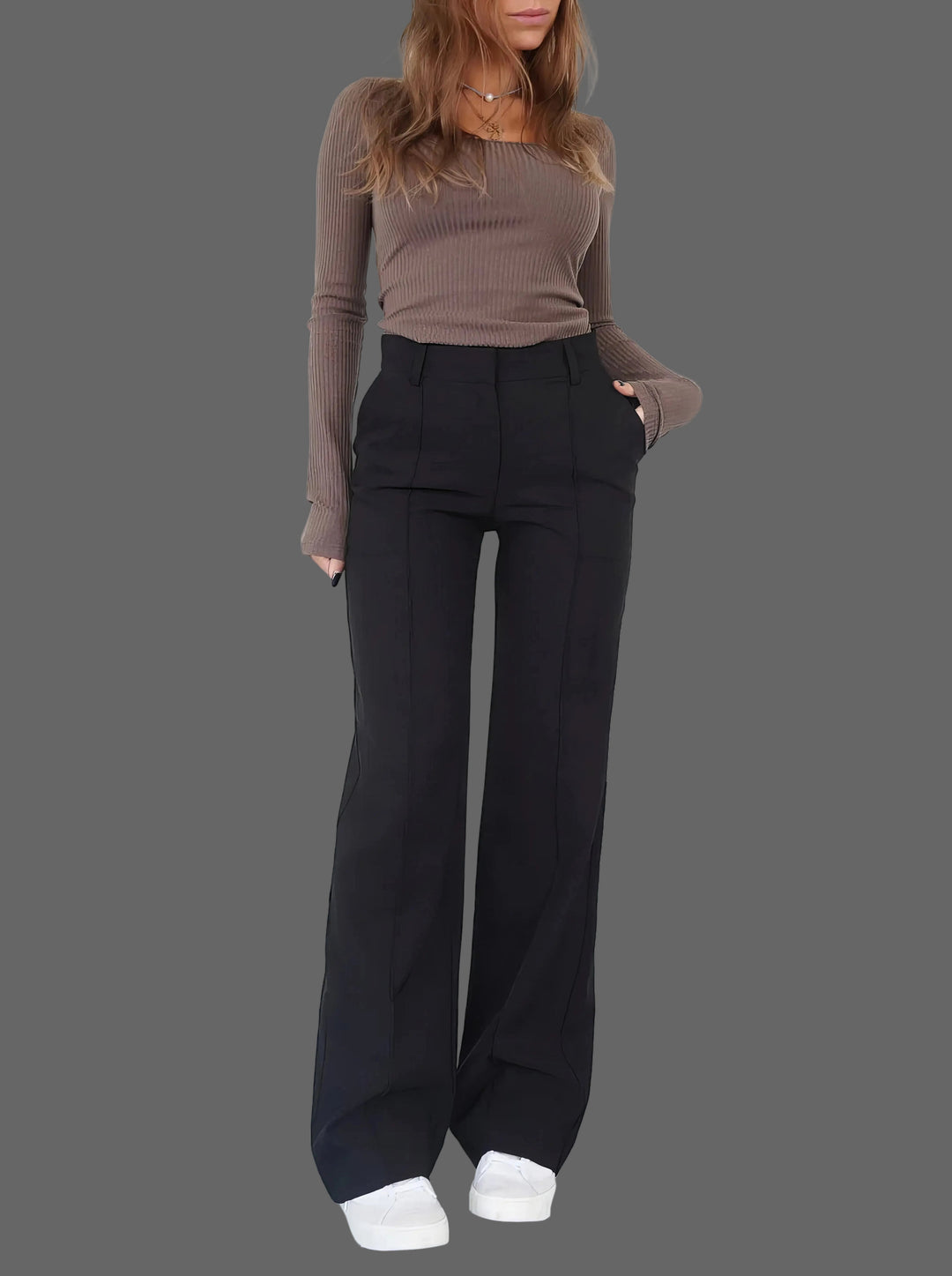 Women's Classic High Waist Wide Leg Trousers with Tailored Fit