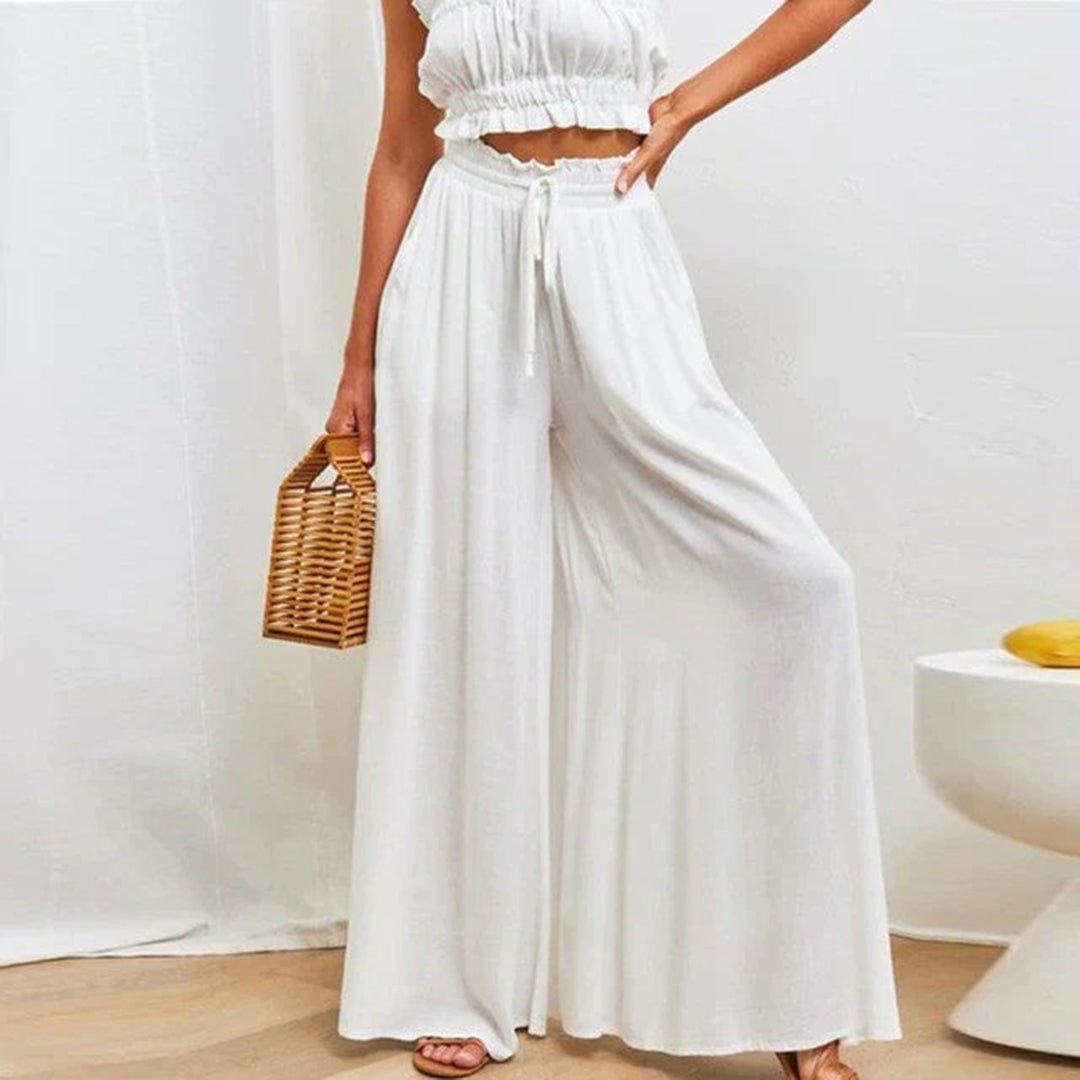 Linda | Women's Elegant High-Waisted Wide Leg Palazzo Pants-Metro Lane Plaza