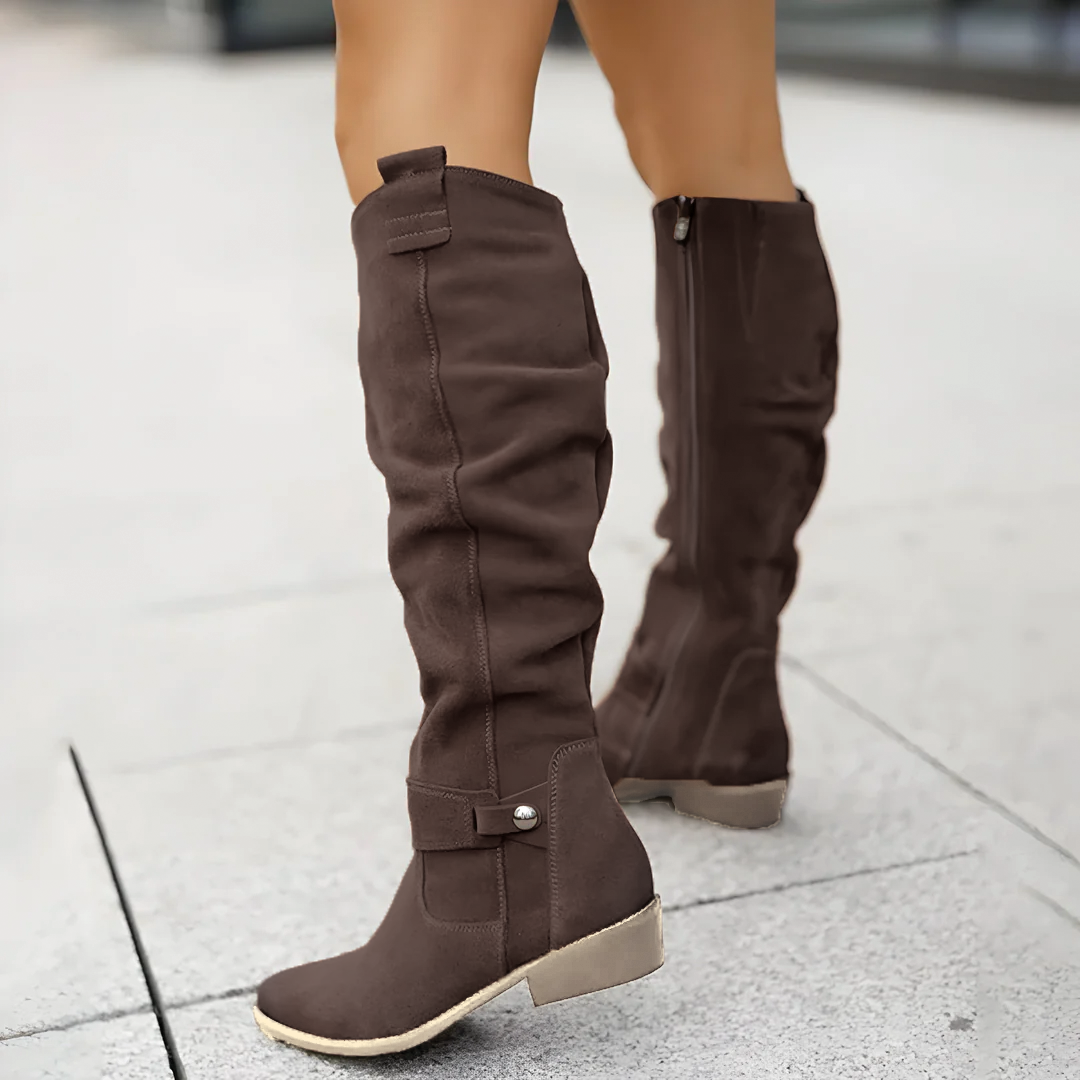 Botas de camurça até ao joelho para mulher