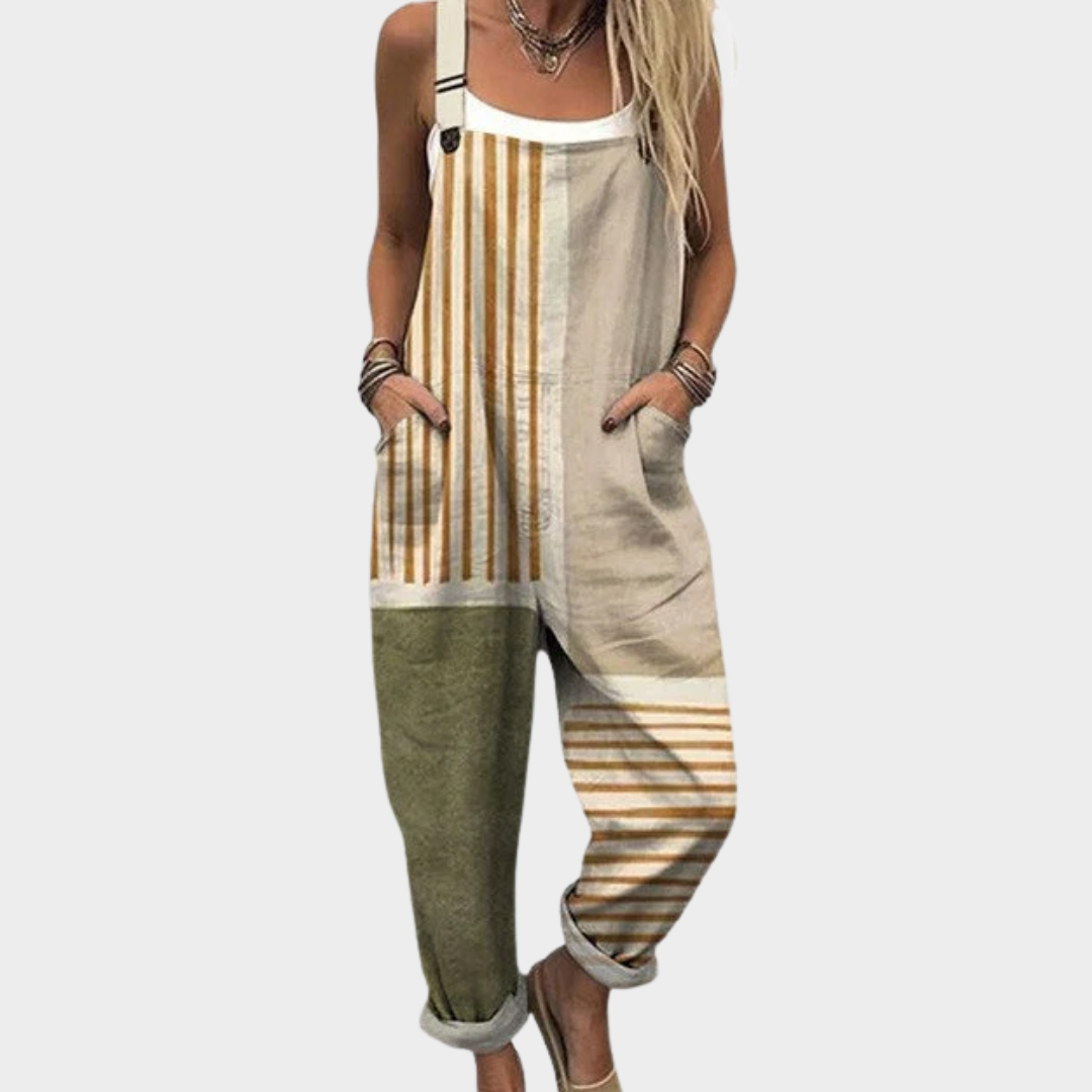 Komfortabel jumpsuit med patchprint til kvinder