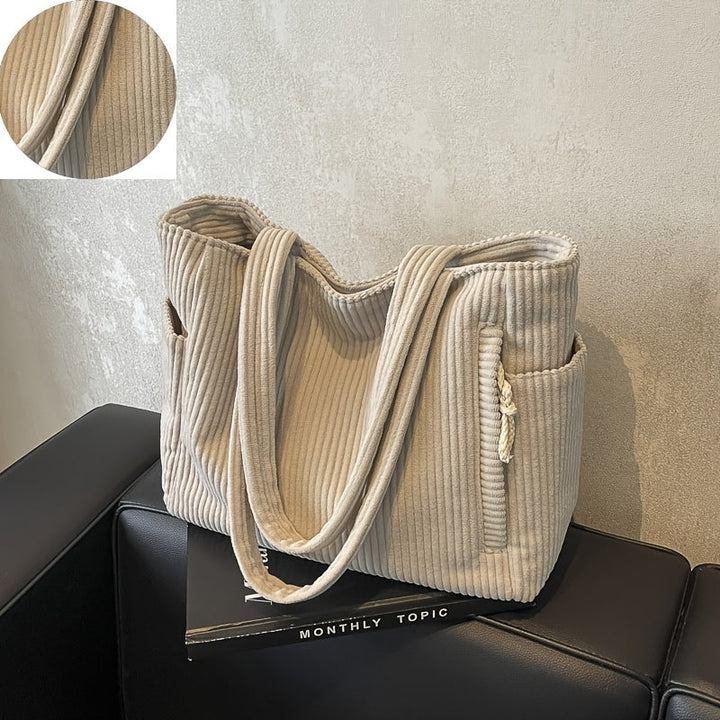 Ellis Shoulder Bag | Women's Ribbed Handbag with Cord Detail and Storage-Metro Lane Plaza