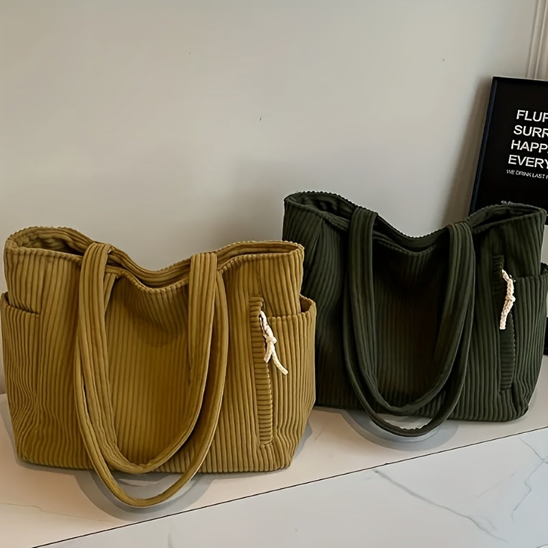 Ellis Shoulder Bag | Women's Ribbed Handbag with Cord Detail and Storage-Metro Lane Plaza