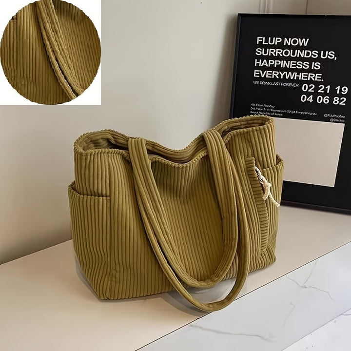 Ellis Shoulder Bag | Women's Ribbed Handbag with Cord Detail and Storage-Metro Lane Plaza