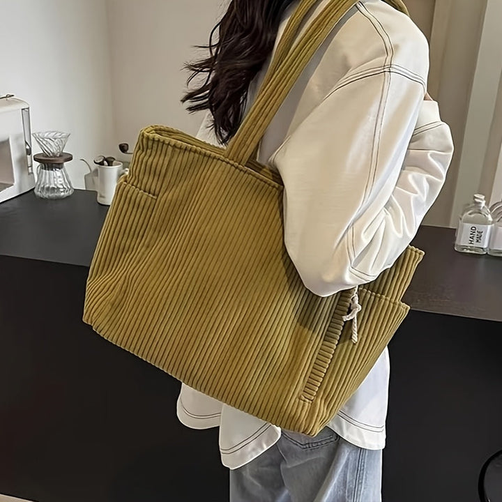 Ellis Shoulder Bag | Women's Ribbed Handbag with Cord Detail and Storage-Metro Lane Plaza