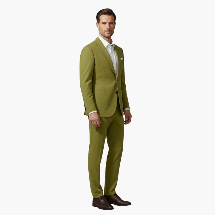 Men's Slim Fit Two-Piece Suit with Peak Lapel Design-Metro Lane Plaza