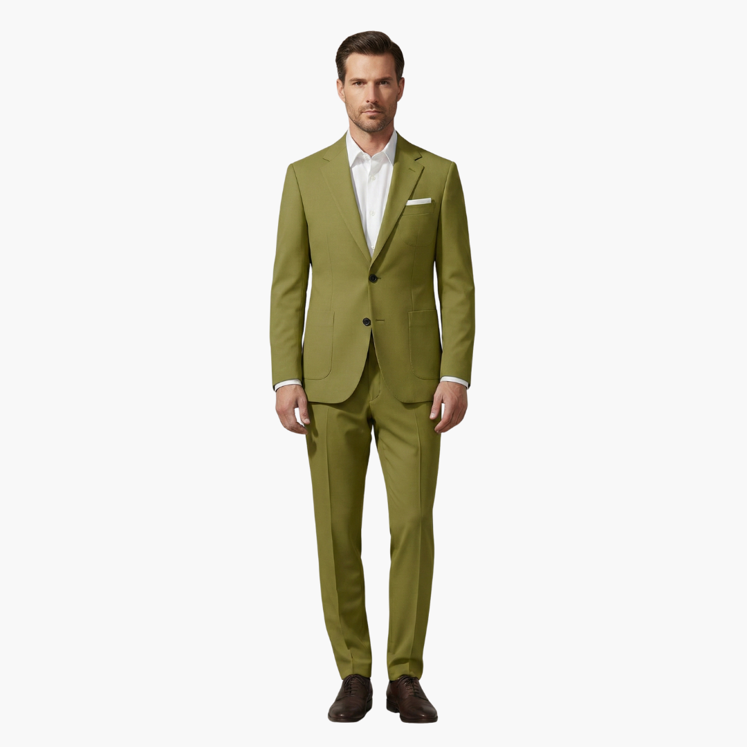 Men's Slim Fit Two-Piece Suit with Peak Lapel Design-Metro Lane Plaza