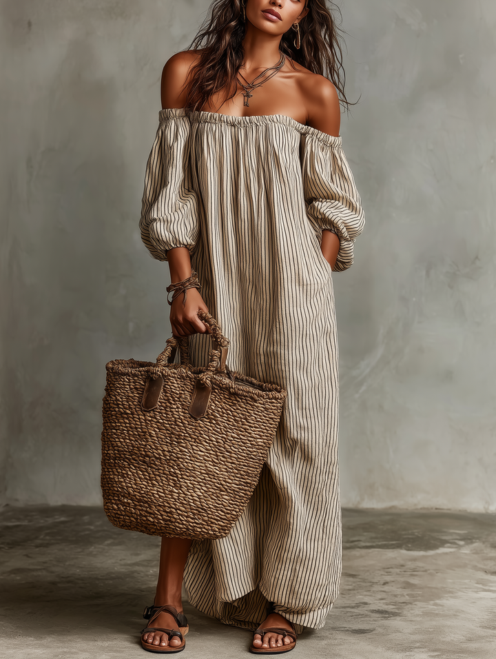 Archie | Women's Elegant Off-the-Shoulder Maxi Dress-Metro Lane Plaza