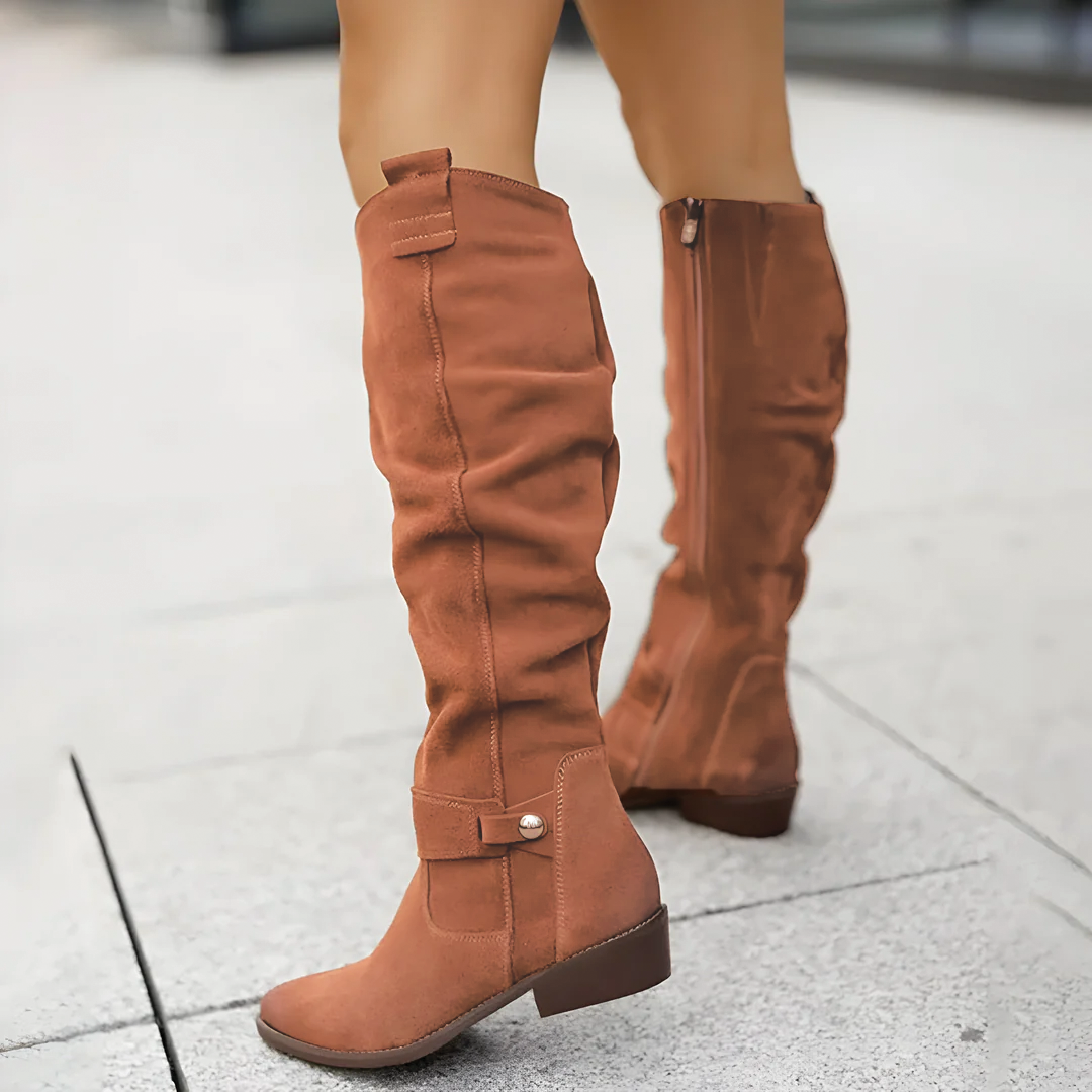 Botas de camurça até ao joelho para mulher