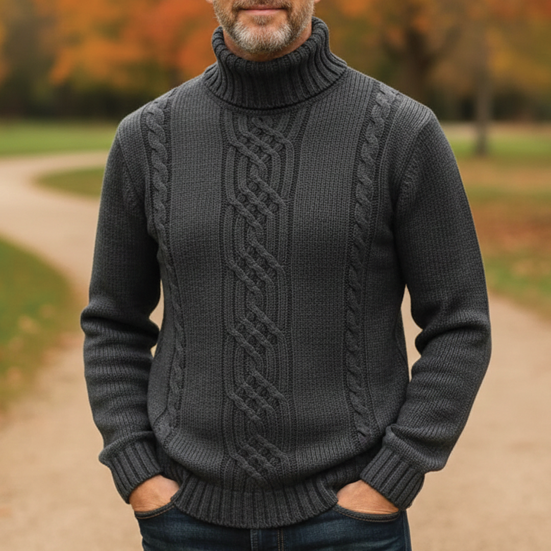 Herrenpullover mit Zopfmuster