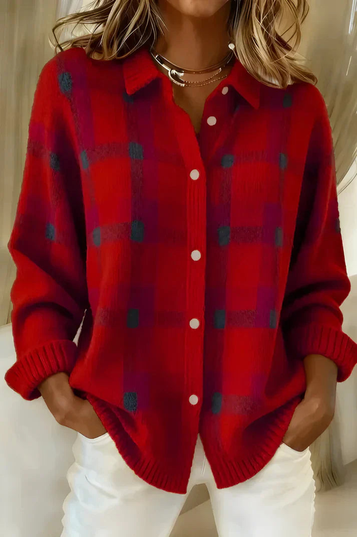 Seraphina | Women's Premium Checkered Long Cardigan-Metro Lane Plaza