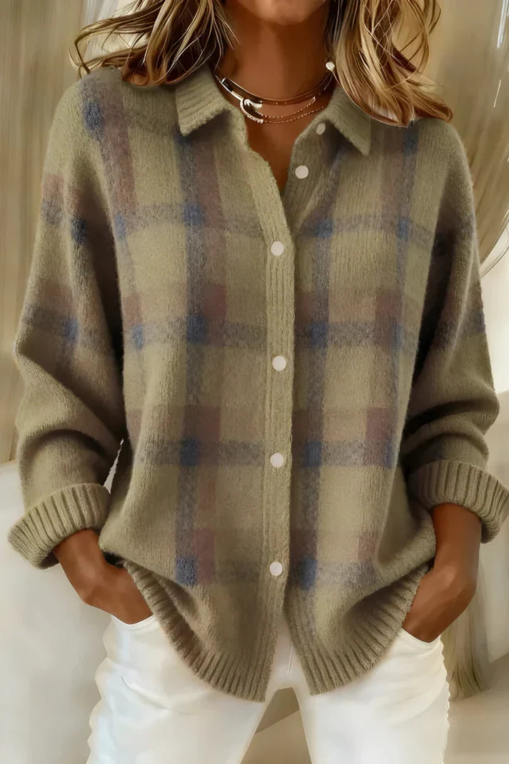 Seraphina | Women's Premium Checkered Long Cardigan-Metro Lane Plaza
