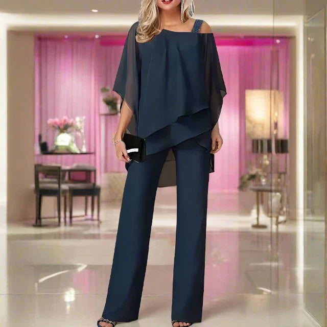 Eliza | Women's Elegant Chiffon Two-Piece Outfit-Metro Lane Plaza