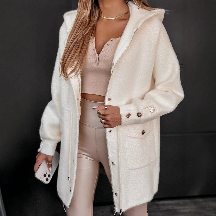 Damen-Langjacke mit Kapuze und flauschigem Material