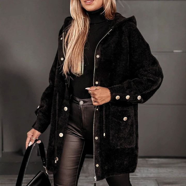 Damen-Langjacke mit Kapuze und flauschigem Material