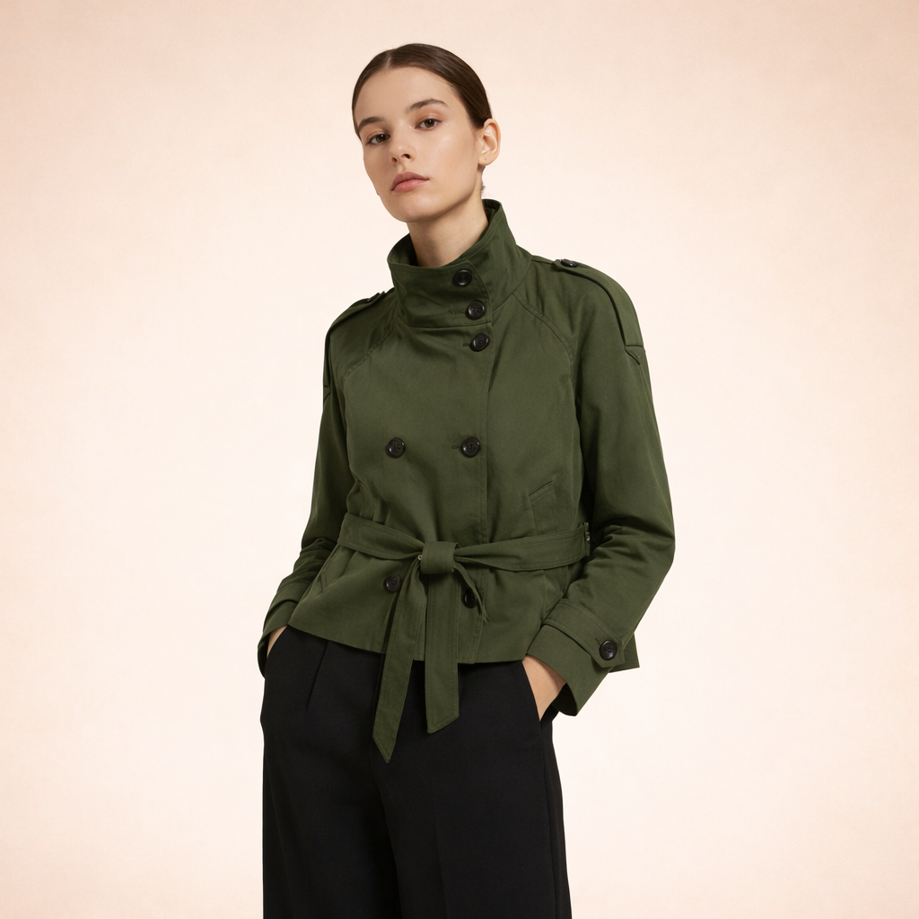 Liana | Women's Elegant Versatile Short Trench Coat-Metro Lane Plaza