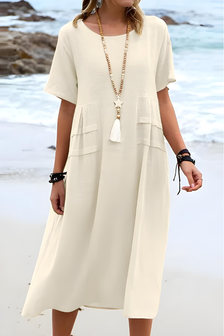 Sienna | Women's Comfortable Midi Dress with Pockets-Metro Lane Plaza
