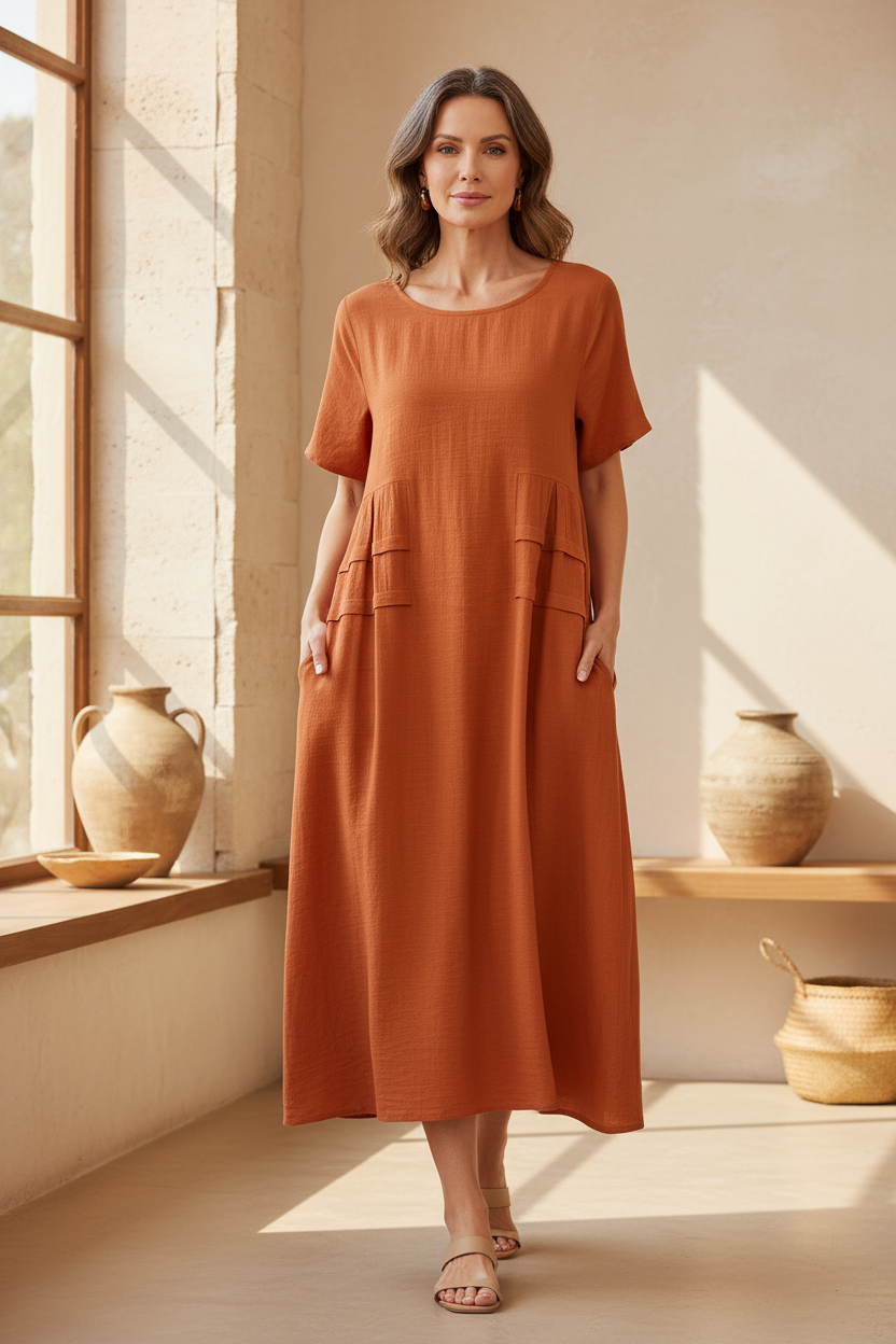 Sienna | Women's Comfortable Midi Dress with Pockets-Metro Lane Plaza
