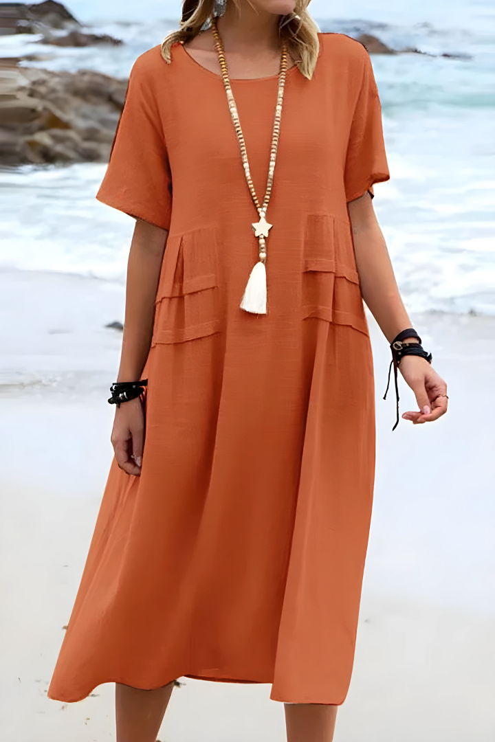 Sienna | Women's Comfortable Midi Dress with Pockets-Metro Lane Plaza
