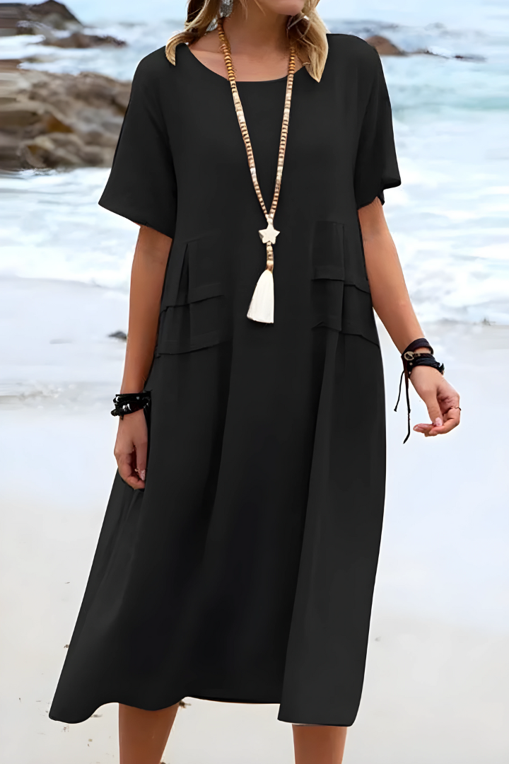 Sienna | Women's Comfortable Midi Dress with Pockets-Metro Lane Plaza