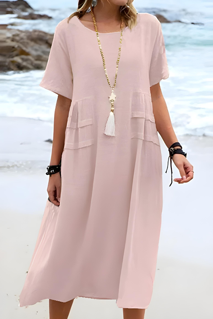 Sienna | Women's Comfortable Midi Dress with Pockets-Metro Lane Plaza