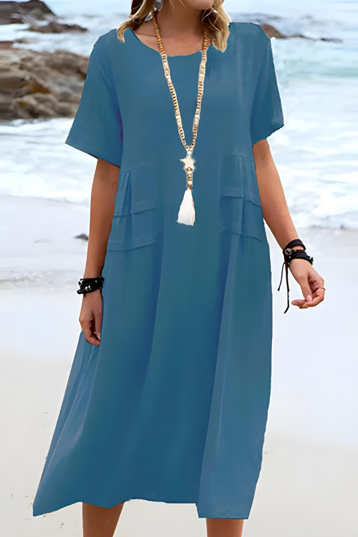 Sienna | Women's Comfortable Midi Dress with Pockets-Metro Lane Plaza