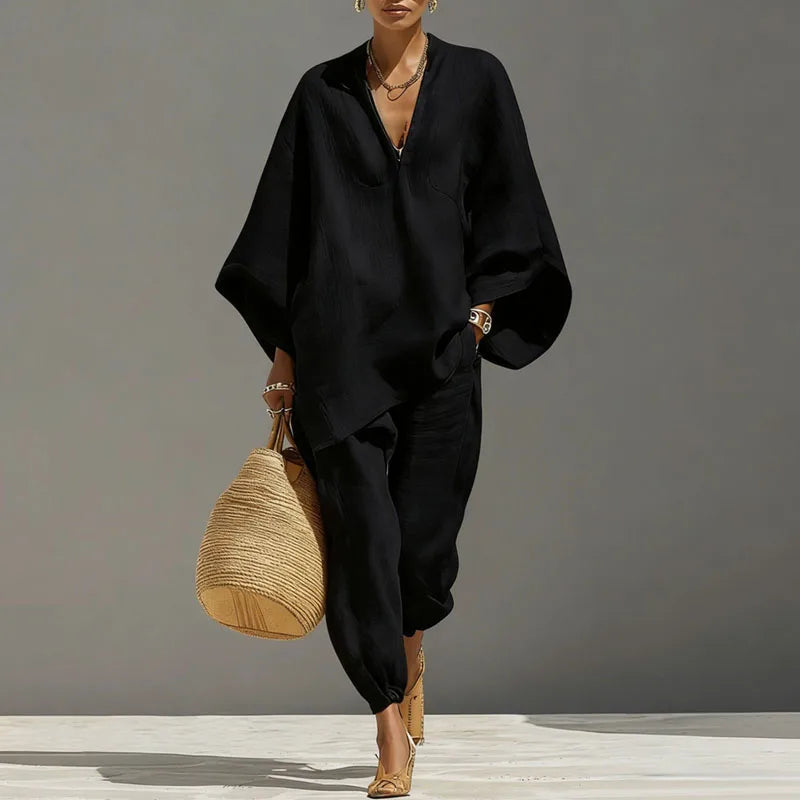 Elizabeth | Women's Elegant Batwing Sleeve Two-Piece Outfit-Metro Lane Plaza