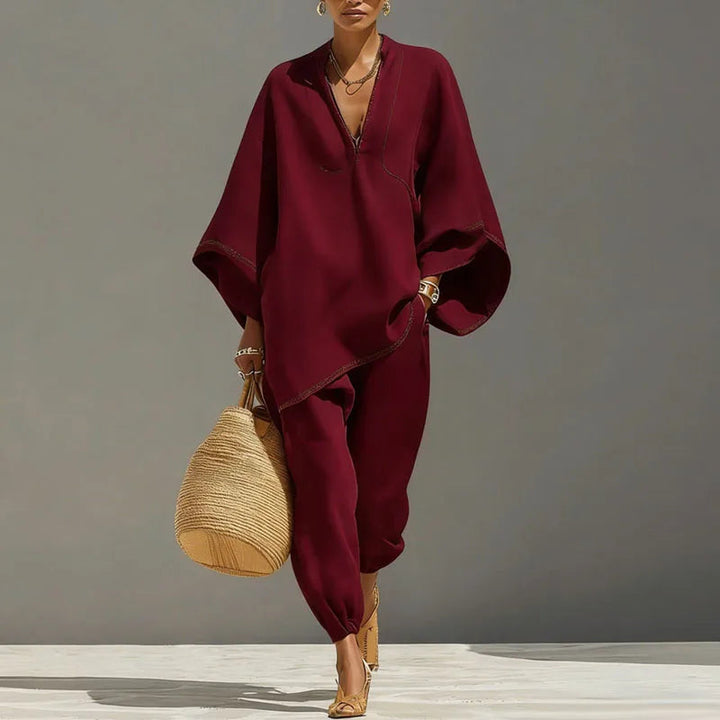 Elizabeth | Women's Elegant Batwing Sleeve Two-Piece Outfit-Metro Lane Plaza