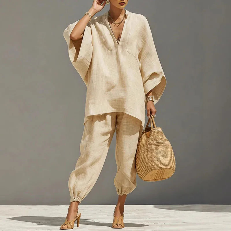 Elizabeth | Women's Elegant Batwing Sleeve Two-Piece Outfit-Metro Lane Plaza