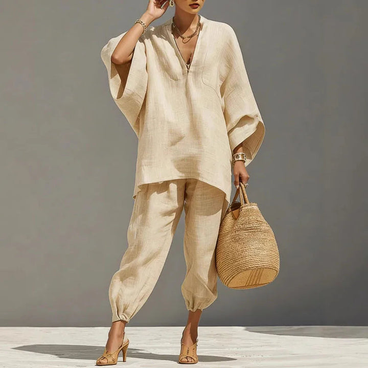 Elizabeth | Women's Elegant Batwing Sleeve Two-Piece Outfit-Metro Lane Plaza