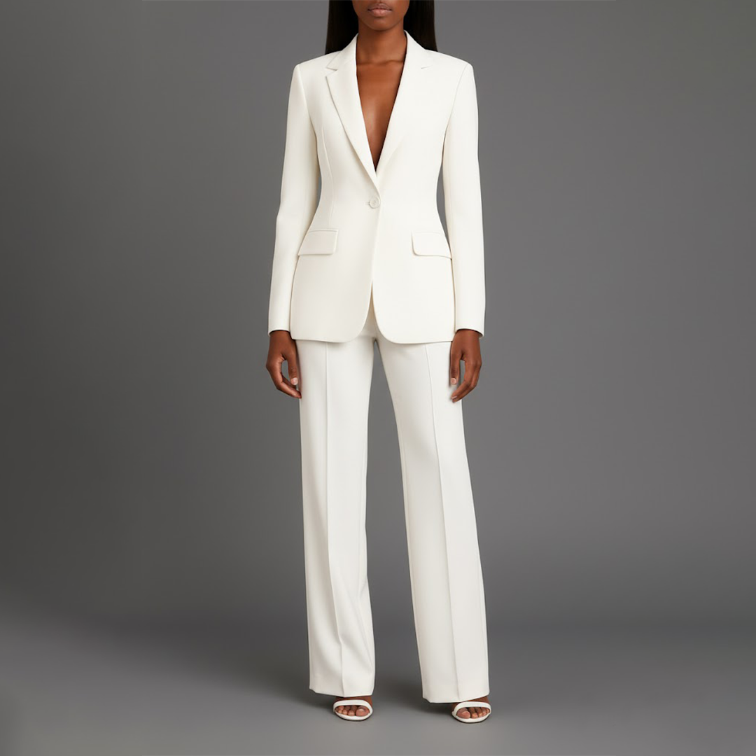 Women's Tailored Blazer and Wide Trousers Two-Piece Suit Set-Metro Lane Plaza