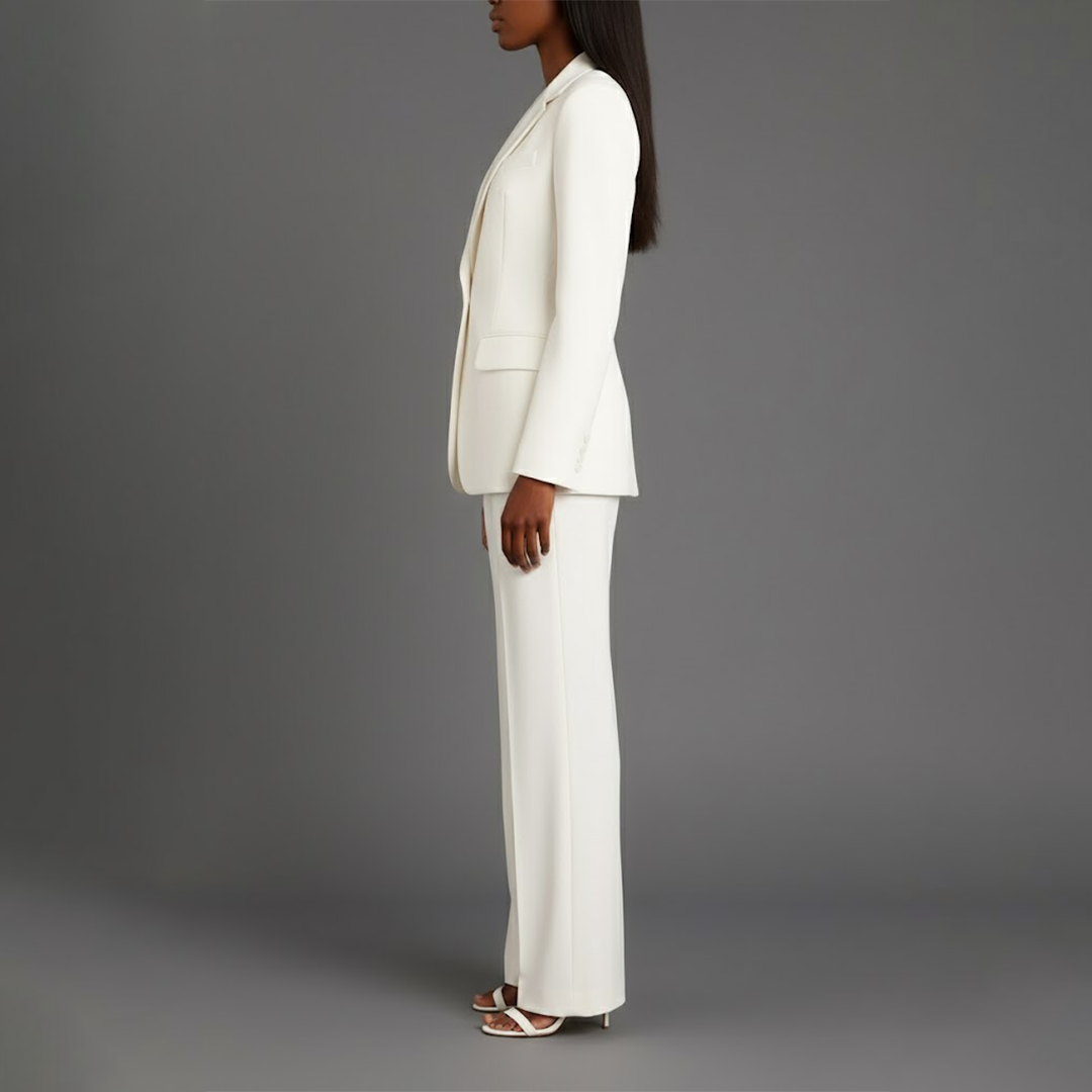 Women's Tailored Blazer and Wide Trousers Two-Piece Suit Set-Metro Lane Plaza
