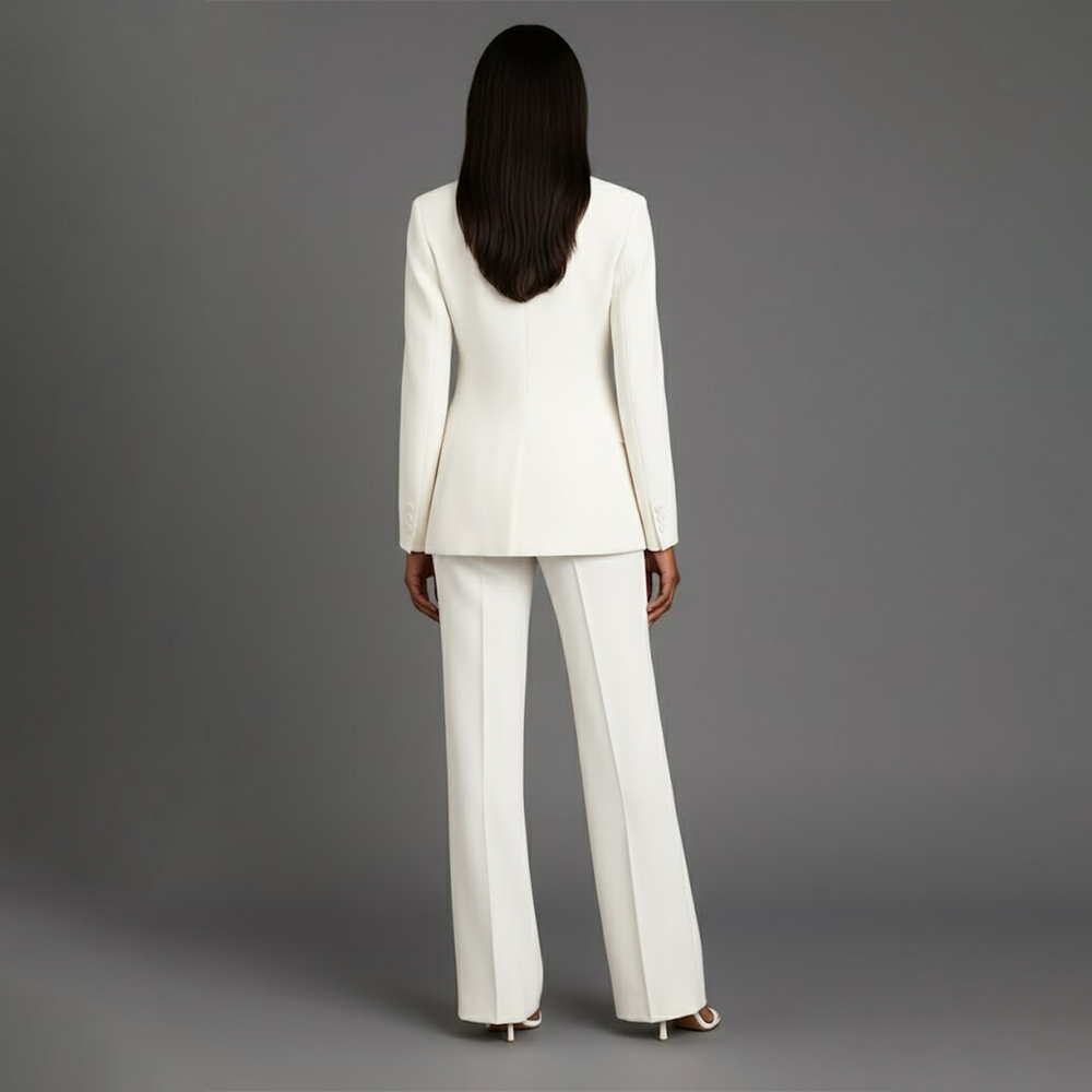 Women's Tailored Blazer and Wide Trousers Two-Piece Suit Set-Metro Lane Plaza