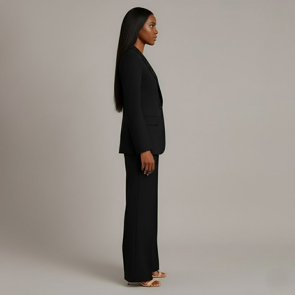 Women's Tailored Blazer and Wide Trousers Two-Piece Suit Set-Metro Lane Plaza