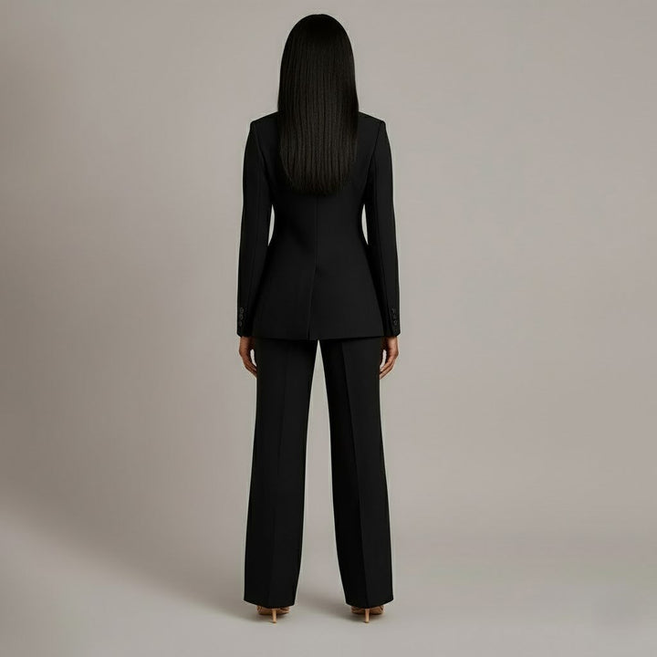 Women's Tailored Blazer and Wide Trousers Two-Piece Suit Set-Metro Lane Plaza