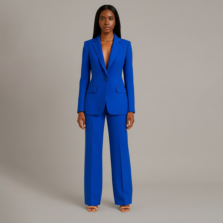 Women's Tailored Blazer and Wide Trousers Two-Piece Suit Set-Metro Lane Plaza