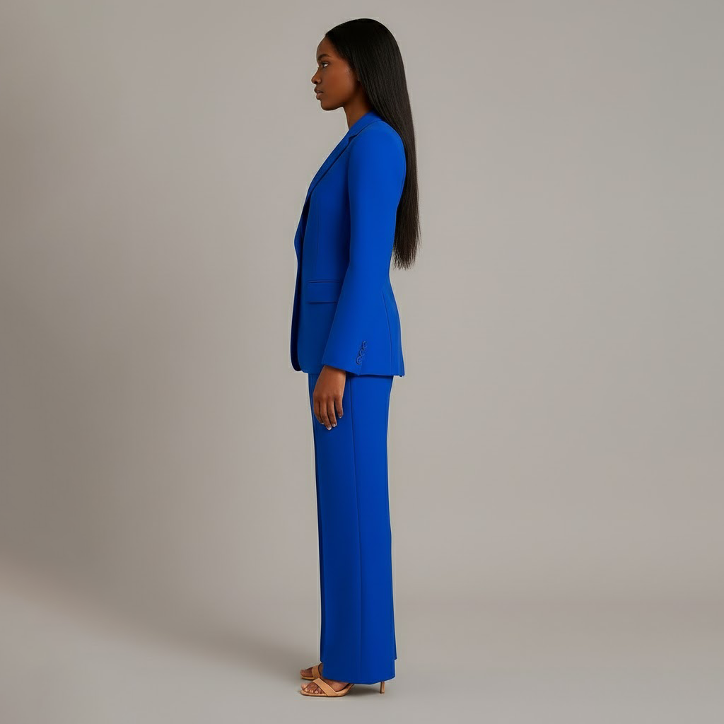 Women's Tailored Blazer and Wide Trousers Two-Piece Suit Set-Metro Lane Plaza