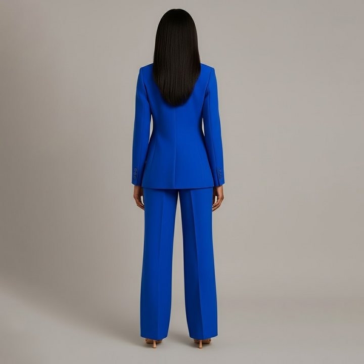 Women's Tailored Blazer and Wide Trousers Two-Piece Suit Set-Metro Lane Plaza