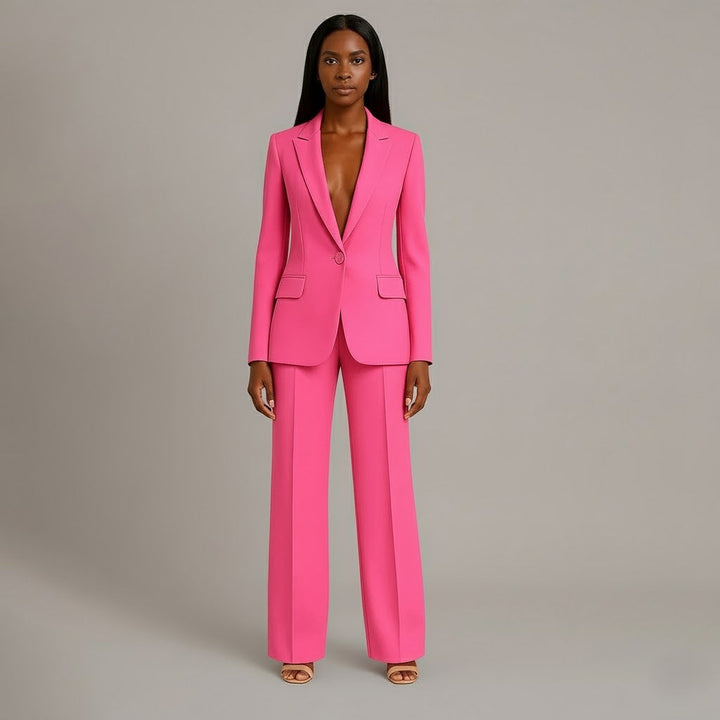Women's Tailored Blazer and Wide Trousers Two-Piece Suit Set-Metro Lane Plaza