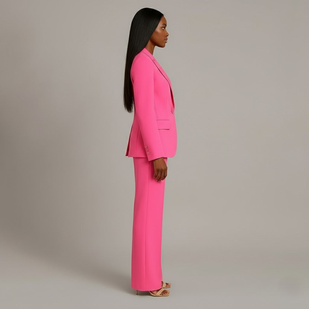 Women's Tailored Blazer and Wide Trousers Two-Piece Suit Set-Metro Lane Plaza