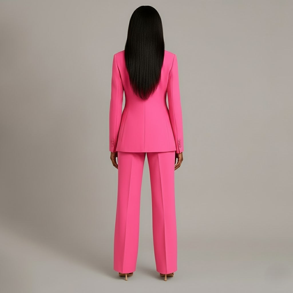 Women's Tailored Blazer and Wide Trousers Two-Piece Suit Set-Metro Lane Plaza
