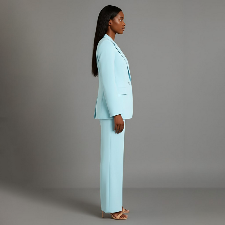 Women's Tailored Blazer and Wide Trousers Two-Piece Suit Set-Metro Lane Plaza