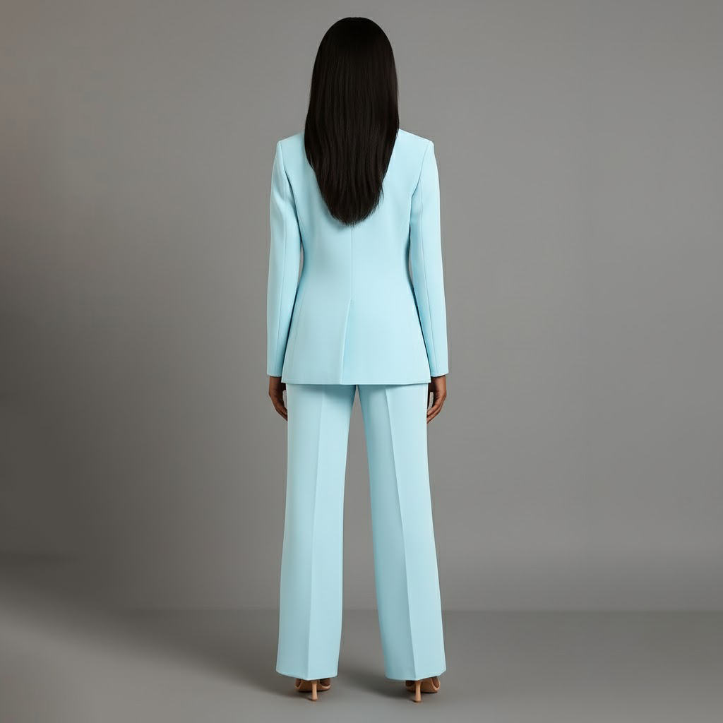 Women's Tailored Blazer and Wide Trousers Two-Piece Suit Set-Metro Lane Plaza