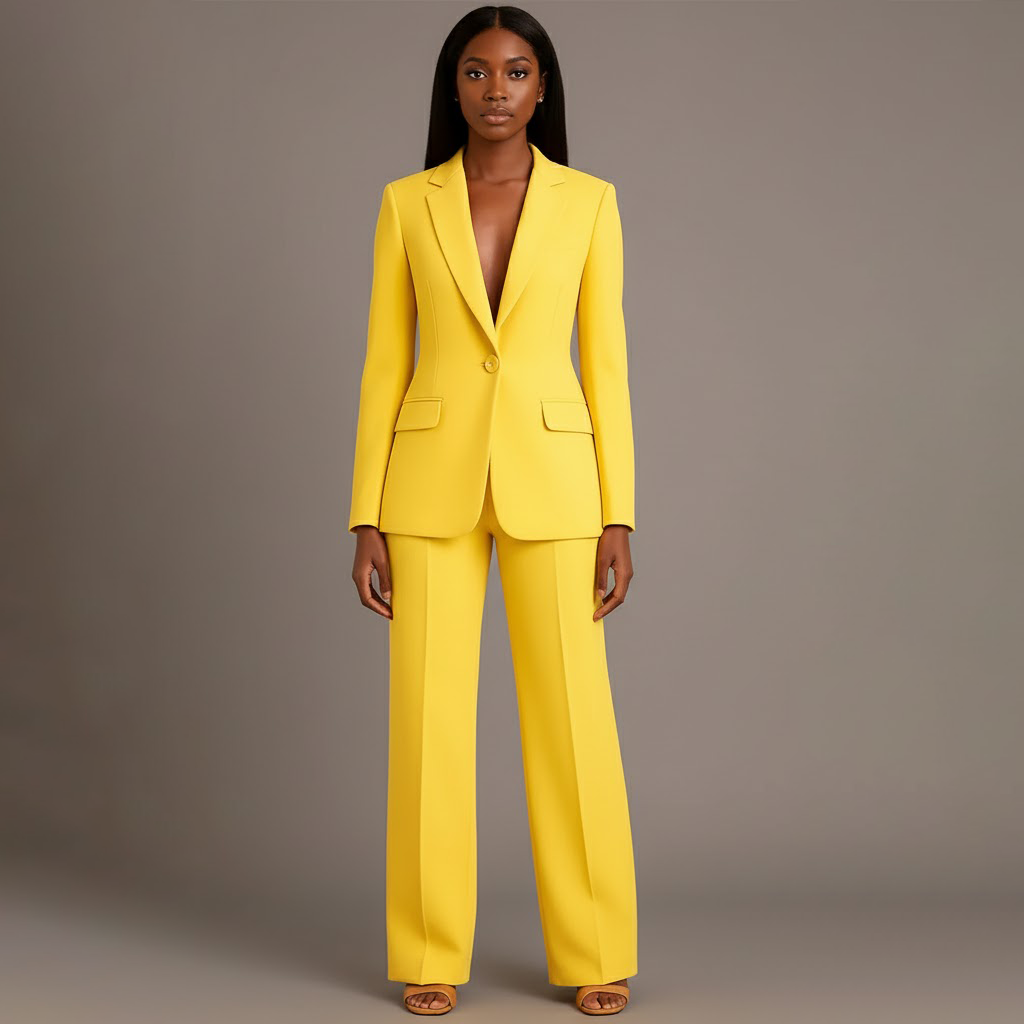 Women's Tailored Blazer and Wide Trousers Two-Piece Suit Set-Metro Lane Plaza